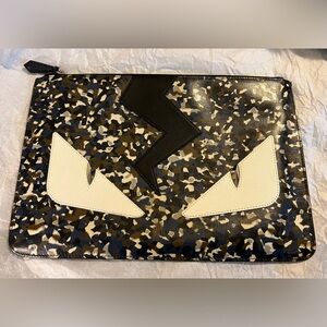 Fendi Vitello Elite Granite Lighting Monster Eyes Pouch